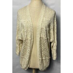 Pink Rose Cream Crochet Knit Cardigan Size L